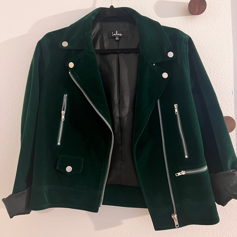 Lulus forest green velvet moto Jacket